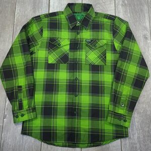 Dixxon Flannel Shirt Mens Medium Green Creature Horror Plaid Long Sleeve Top